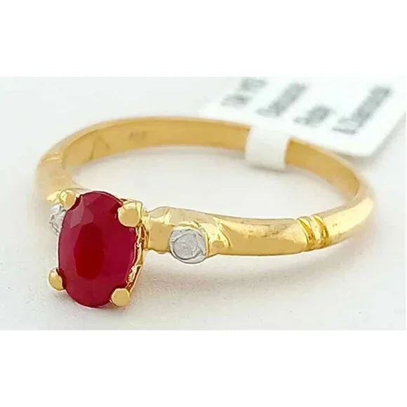 Genuine 0.69 Cts Ruby & Diamonds Ring 10k Yellow Gold